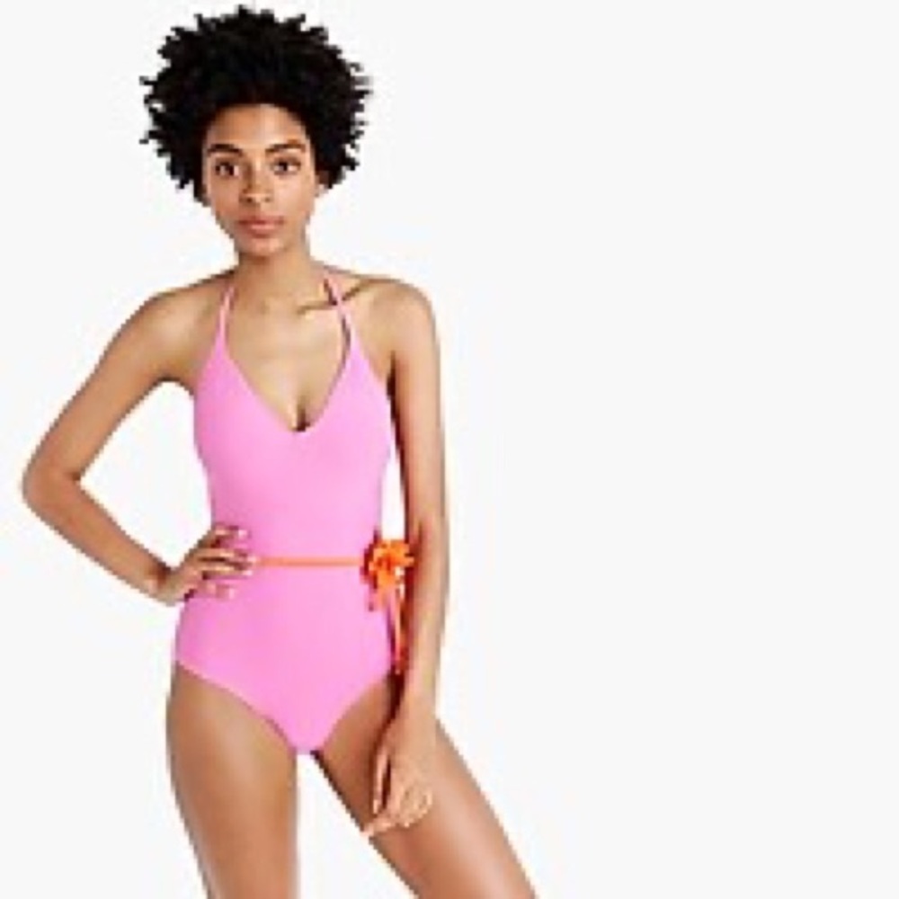 NWT Halter One-Piece with Flower Belt